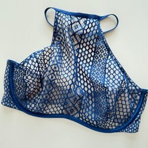 Victoria's Secret Blue Sheer Mesh High-Neck Halter Bralette 34D Lace